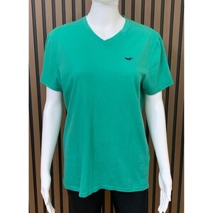 Vintage Hollister Mens V-Neck T-Shirt Green Short Sleeve Seagull Logo Small